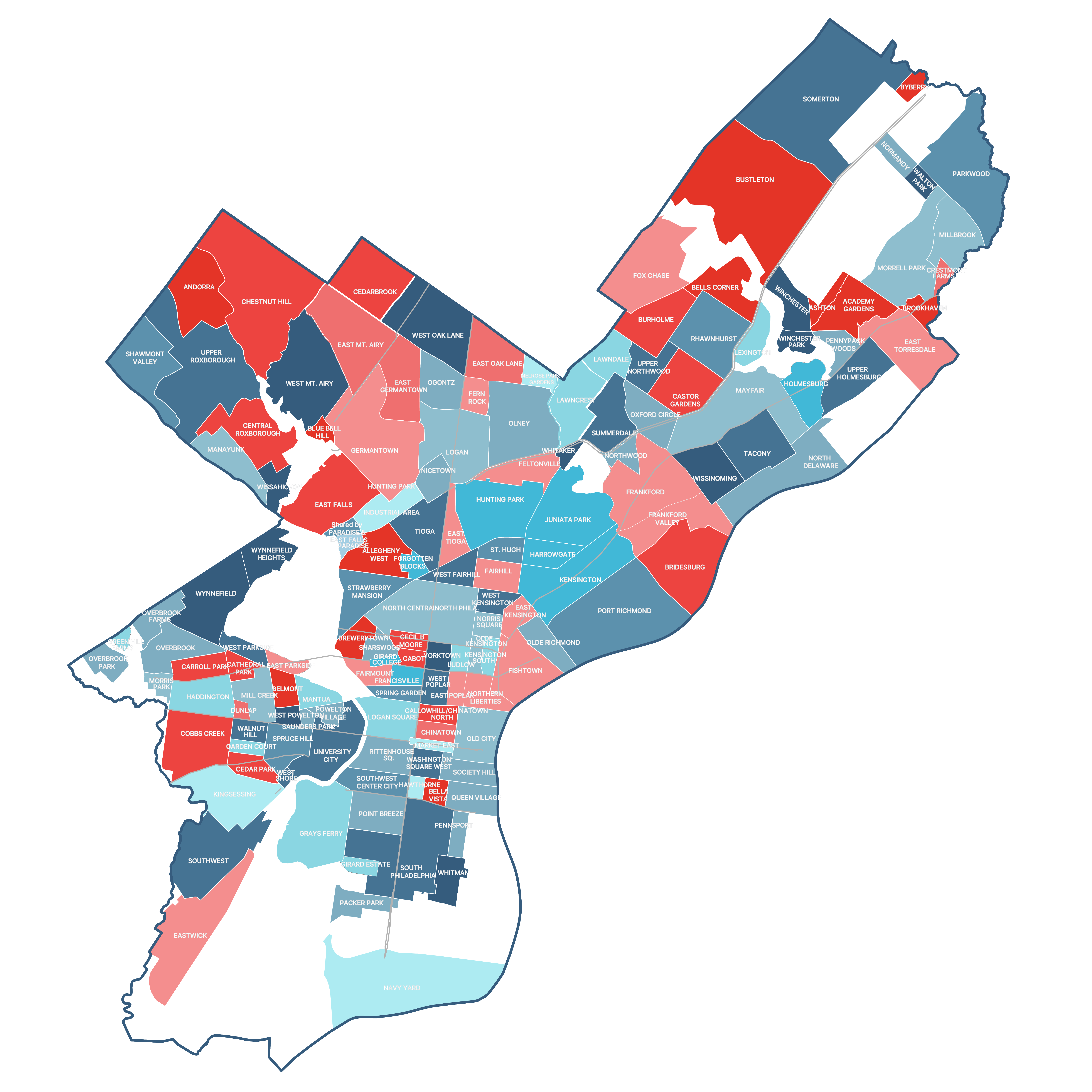 map of philadelphia with various neighborhoods